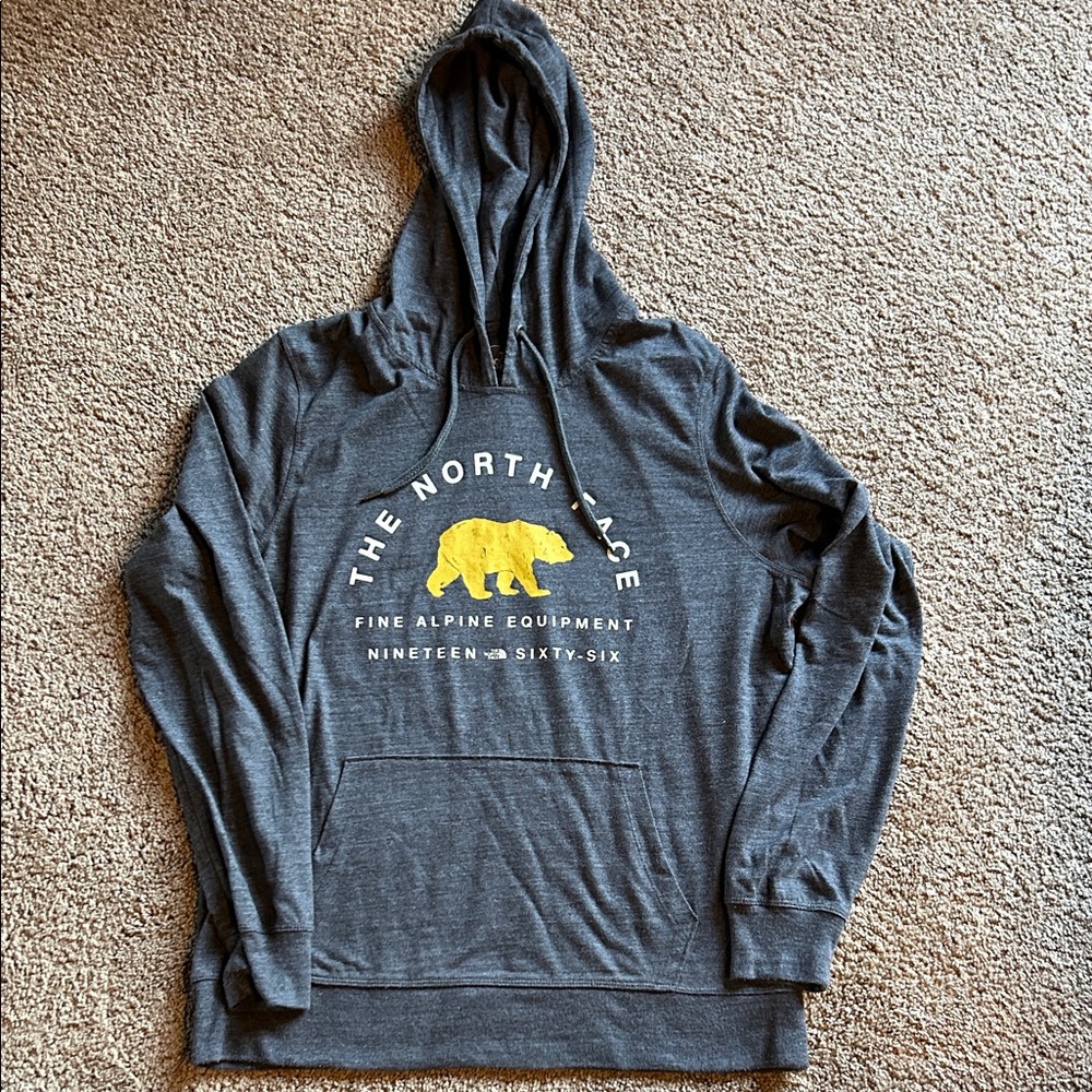 The North Face Women’s Charcoal Gray Hoodie with Gold Logo
